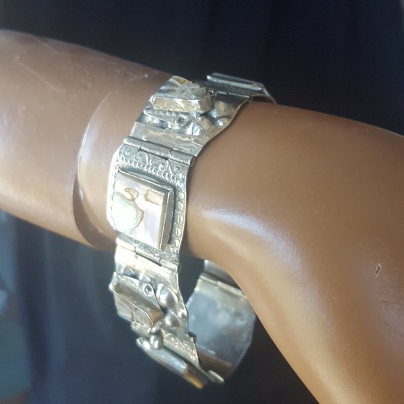 Silver bracelet mother of pearl jewelry vintage - Picture 7 of 8